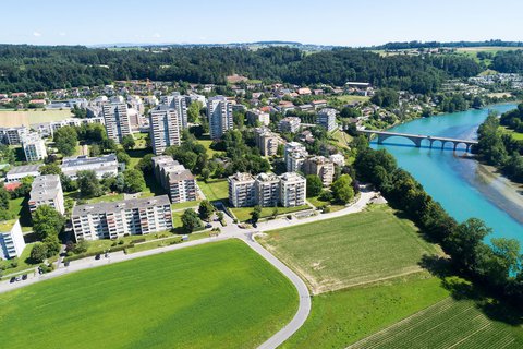 Luftaufnahme des Gebiets Kappelenring, wo Energie 360° einen Wärmeverbund realisiert hat.