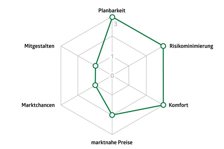 Spider-Grafik zur Erläuterung der Vorteile des Festpreismodells